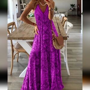 Source Unknown Vibrant Purple Printed Maxi Dress